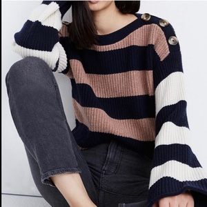 Madewell Calloway boatneck stripe button knit sweater